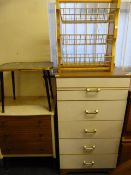 1970's Occasional Table - White Chest of 5 Drawers - Chest of 3 Drawers & Wood Storage Unit