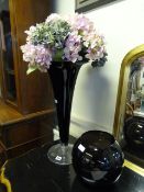 Large Glass Vase with Artificial Flowers & Bowl
