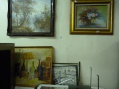 2 Framed Oil Paintings etc