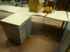 L Shape Desk with Stand Alone Drawer Pedestal in Light Wood & Silver Finish