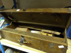 Joiner's Oak Tool Box Containing Assorted Early Hand Tools