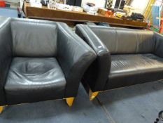 Black Leatherette 3 Seat Settee & Single Chair