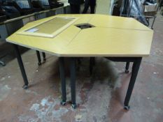 Sectional Boardroom Table in Light Oak Finish with Folding Tubular Legs