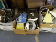 3 Boxes of Bric-a-Brac including Scales - Spotlights - Electrical Equipment - Pots & Pans etc