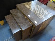 Nest of 3 Stone Effect Tables with Bamboo Inlay Pattern