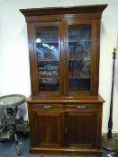 Edwardian Glazed Oak Display Cabinet over Sideboard