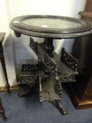 Ebonised Circular Marble Topped Plant Stand