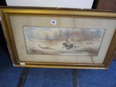 Framed Water Colour Depicting A Hunting Scene