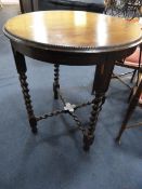 Oak Circular Occasional Table on Barley Twist Legs