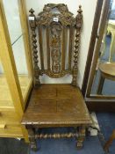 Edwardian Carved Oak Hall Chair