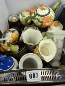 Box of Bric-a-Brac containing Hornsea Pottery - Plated Tray - Tea Set etc