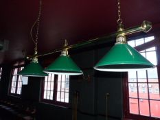 *Brass & Green Enamel 3 Lamp Pool Table Lamp