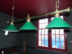 *Brass & Green Enamel 3 Lamp Pool Table Lamp