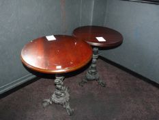 *Pair of Circular Bar Tables with Cast Iron Bases & Hard Wood Tops
