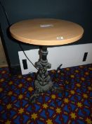 *Circular Table on Cast Iron Base with Light Wood Top