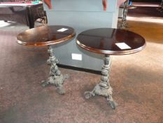 *Pair of Circular Bar Tables on Cast Iron Bases with Hard Wood Tops