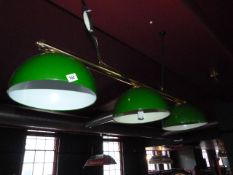 *Brass & Green Enamel 3 Lamp Pool Table Lamp