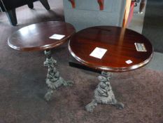 *Pair of Circular Bar Tables on Cast Iron Bases with Hard Wood Tops