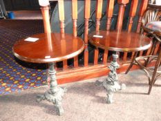 *Pair of Circular Bar Tables on Cast Iron Bases with Hard Wood Tops