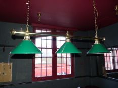 *Brass & Green Enamel 3 Lamp Pool Table Lamp