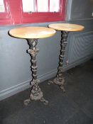 *Pair of Circular Poser Tables with Light Wood Tops