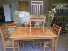 Rectangular Tile Topped Beech Framed Table with 4 Beech Framed Slat Back Chairs with Upholstered