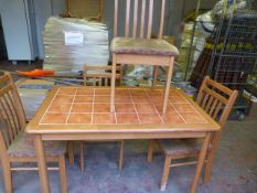 Rectangular Tile Topped Beech Framed Table with 4 Beech Framed Slat Back Chairs with Upholstered