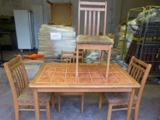 Rectangular Tile Topped Beech Framed Table with 4 Beech Framed Slat Back Chairs with Upholstered