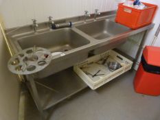 Commercial Double Bowl Sink with Right Hand Drainer & Undershelf 71