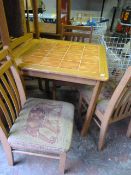 Rectangular Tile Topped Beech Framed Table with 4 Beech Framed Slat Back Chairs with Upholstered