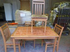 Rectangular Tile Topped Beech Framed Table with 4 Beech Framed Slat Back Chairs with Upholstered