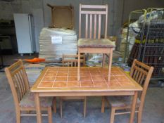 Rectangular Tile Topped Beech Framed Table with 4 Beech Framed Slat Back Chairs with Upholstered