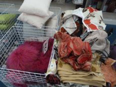 *4 Large Plastic Coated Dump Baskets containing Fabric Samples - Mongolian Fur & Other Cushions