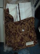 *Pair of Ready Made Curtains & 2 Cushion Covers in Traditional Gold & Burgundy Design