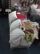 *2 Large Plastic Coated Dump Baskets containing Cushion Covers and 11 Pink Scatter Cushions