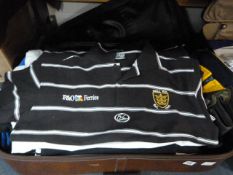 Case containing Hull FC & other Football & Rugby T-Shirts