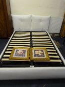 White Leather Double Bed Base with Headboard