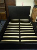 Black Leather Double Bed Base with Headboard