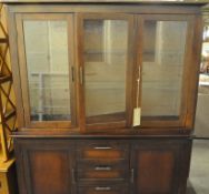 1 x Mahogany Red Henley Buffet & Hutch Display Unit – 5 Door & 3 Drawer Piece with Glass Fronted