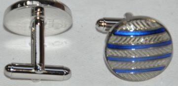 10 x Pairs of Genuine Circle Stripe Enamel Cuff Links by Ice London – Color : Navy – Model : EGCL-