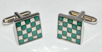 10 x Pairs of Genuine Chess Board Cuff Links by Ice London – Colour : Green - Model : EGCL-102007 GR