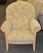 1 x Cintique Oak Framed Chair in Floral Fabric – Ex Display - Dimensions : 90x90x100cm – CH285 -