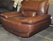 1 x Traditional Italian Brown Leather Chair – Designed for Comfort – Ex Display – CH187 - CL050 –