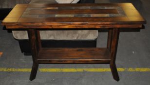 1 x Dark Oak Wood Console Unit With Granite Inlay & Shelf – Design by Mark Webster – Ex Display -