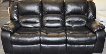 1 x Stylish Black Leather 3 Seater Sofa with Reclining Seat – Banded Leather Providing Incredible