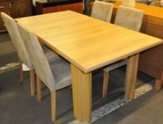 1 x Natural Oak Table Set with Flip Top Extension Accompanied With 4 Chairs in Fawn Fabric – Ex