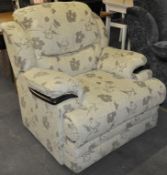 1 x Beige Fabric Pattern Armchair with Wood Trim Arms – Designed for Comfort – Ex Display –