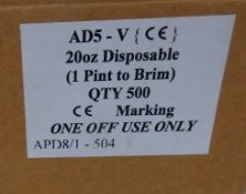 500 x Disposable Plastic Pint Cups – Ref : CAT021 – Model: AD5-V - Polypropylene CE Stamped to Rim –