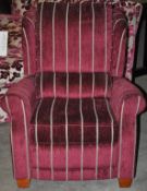 1 x Comfortable Reclining Wing Backed Fireside Chair in Striped Fabric – Ex Display – RRP £1899