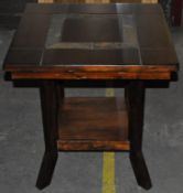 1 x Granite Inlaid Dark Oak Wood Lamp Table with Bottom Shelf – Ex Display – Dimensions : 62x62x64cm